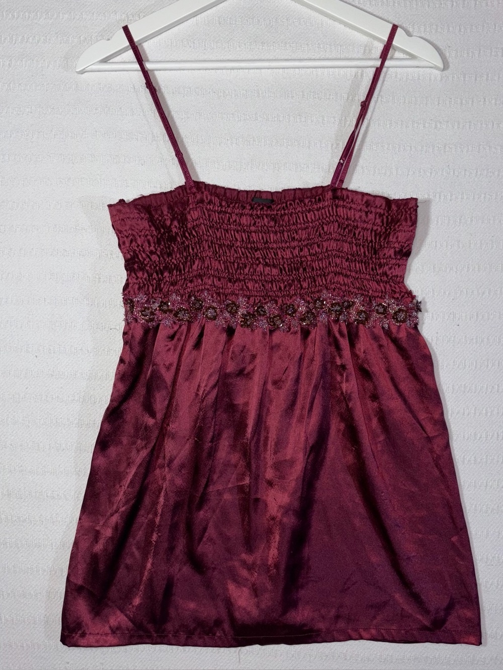 Vintage Y2K Wet Seal Embellished Satin Smocked Cami Tank Top Size M Fairy Rare - Picture 2 of 10